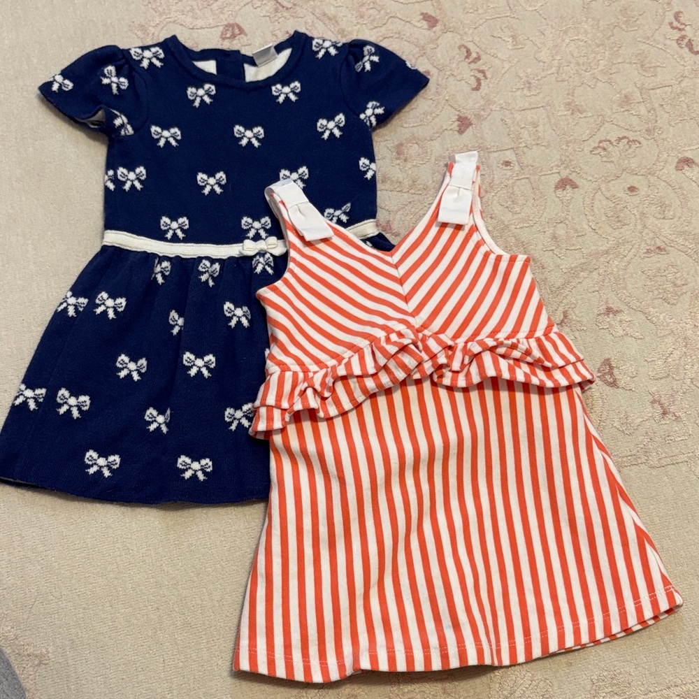 Janie and Jack Navy Bow and Red Striped Dress Set